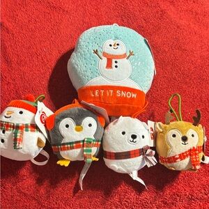 5- American Greetings Holiday Plush Ornament Collection & or bag Charms . NWT